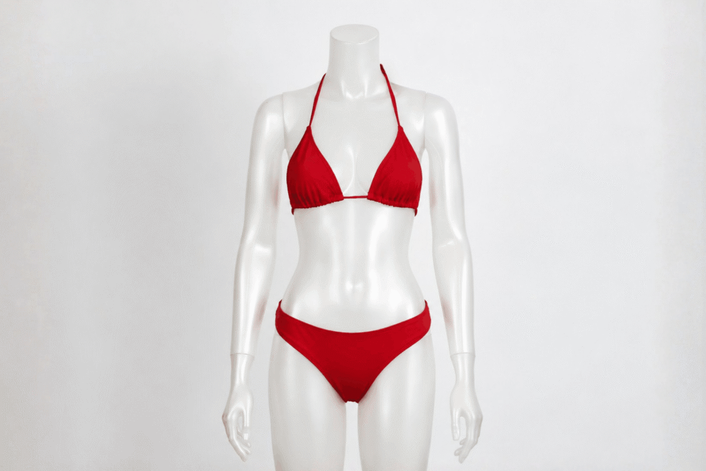 Before Clipping Beast fashion photo editing service showing swimwear on a mannequin before invisible mannequin editing.