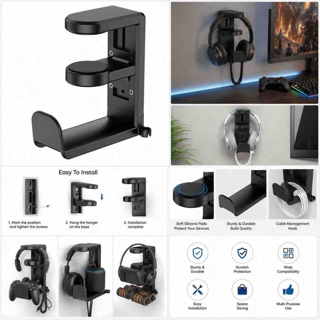 Amazon A+ Content Design Layout Example for a Headphone Holder Product from Clipping Beast Band