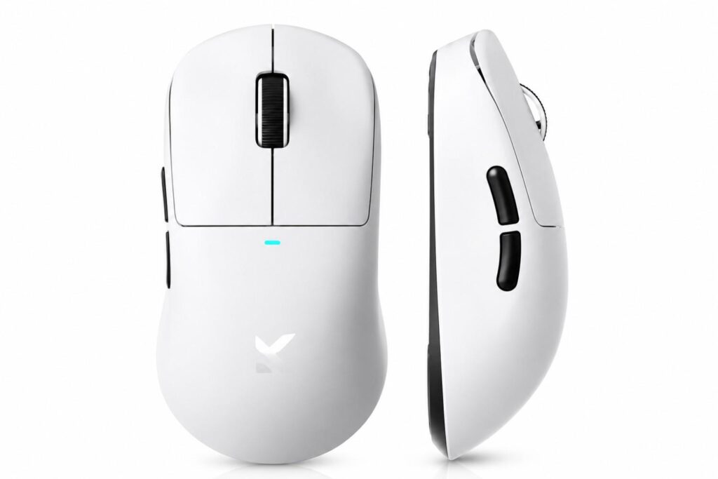 Clipping Beast Amazon Listing Services main product image showing the top and side view of a white wireless mouse.